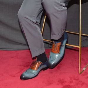Customized Fashionable Black square Lace-up <b>Shoes</b> for Men Handmade Cowhide Upper Blue Casual Dress <b>Shoes</b> Waterproof Breathable - Product Image 4