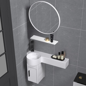 Ensemble de <span class=keywords><strong>meuble</strong></span>-lavabo mural ultra-étroit pour petite unité, avec lavabo en céramique à suspendre, finition mate et <span class=keywords><strong>meuble</strong></span> de toilette - Product Image 4