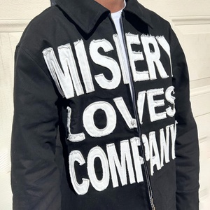 Free Sample Customize High Quality <b>Zip</b> <b>up</b> <b>Jacket</b> Twill Crop Washed Work Distress Letter Patch Denim <b>Jacket</b> for Men - Product Image 3
