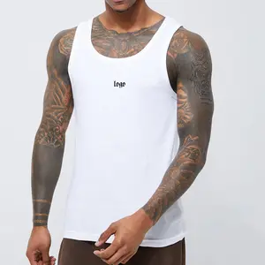 Gym Wear For Men 100% Cotton 180Gsm Gym Tank Top Muscle Fit Curved Hem Fitness Shirts Workout Clothing Men'S Tank Tops