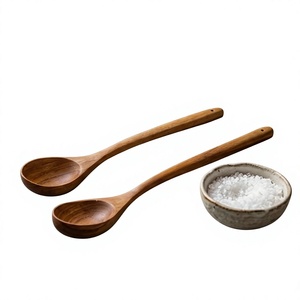 Natural <b>Wooden</b> <b>Kitchen</b> Utensils <b>Set</b> of 2 Cooking Spoons for Stirring Mixing Serving and Food Preparation - Product Image 5