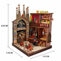 Maison en bois à construire soi-même de style espagnol, marché de la Boqueria de Barcelone, ensemble de maison miniature en bois 3D, parfait pour la décoration de la maison
