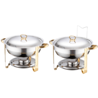 Réchaud de buffet rond en acier inoxydable 201, alimenté à l'alcool, 4,5 L/8 L, doré/argenté, pour hôtels et restaurants