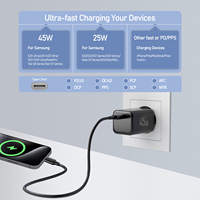Cargador Rápido USB-C PD de 45W con Cable Tipo-C de 1m y 60W, Adaptador de Cargador de Pared con Enchufe Europeo para iPhone, Samsung y Laptops