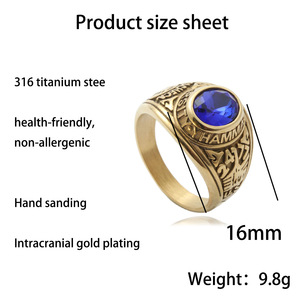 Women's Vintage Letter <b>Ring</b> Blue Gemstone Bezel Setting Fashion Jewelry Gift Wholesale - Product Image 5