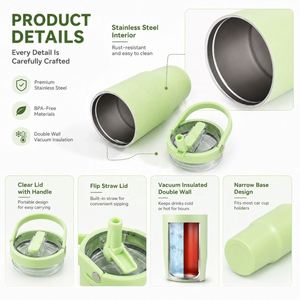 Gobelet isotherme portable en acier inoxydable avec poignée, anti-fuite, avec paille rabattable, personnalisable avec logo, 20oz 30oz - Product Image 4