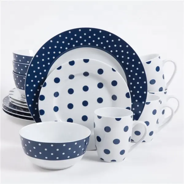 16 peças cerâmica porcelana polka dot jantar conjunto totalmente casa