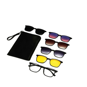 最新时尚男女通用TR夹式太阳镜，带5个极性镜片，方便蓝色和黑色镜框，镜片上有定制标志 - Product Image 1