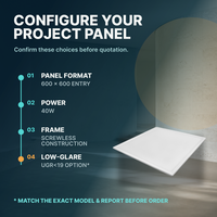 Panneau lumineux LED anti-éblouissement 40W 600 x 600 avec cadre sans vis pour applications de plafond en projet