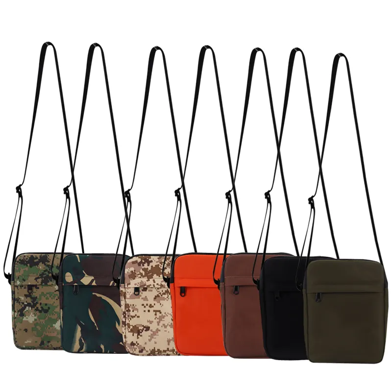 wholesale 600D polyester camo Custom stylish mini crossbody sling bag long single strap women mens lady shoulder messenger bag