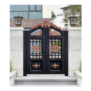 high quality front iron grill window door Gate wrought steel iron villa pipe entry doors design