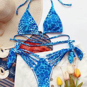ชุดว่ายน้ำลายเสือดาวแบบคอวีสุดหรู ชุดบิกินี่ 2 ชิ้นสำหรับผู้หญิง ชุดว่ายน้ำเซ็กซี่แบบผูกเชือก ชุดว่ายน้ำฟิตเนส - Product Image 3