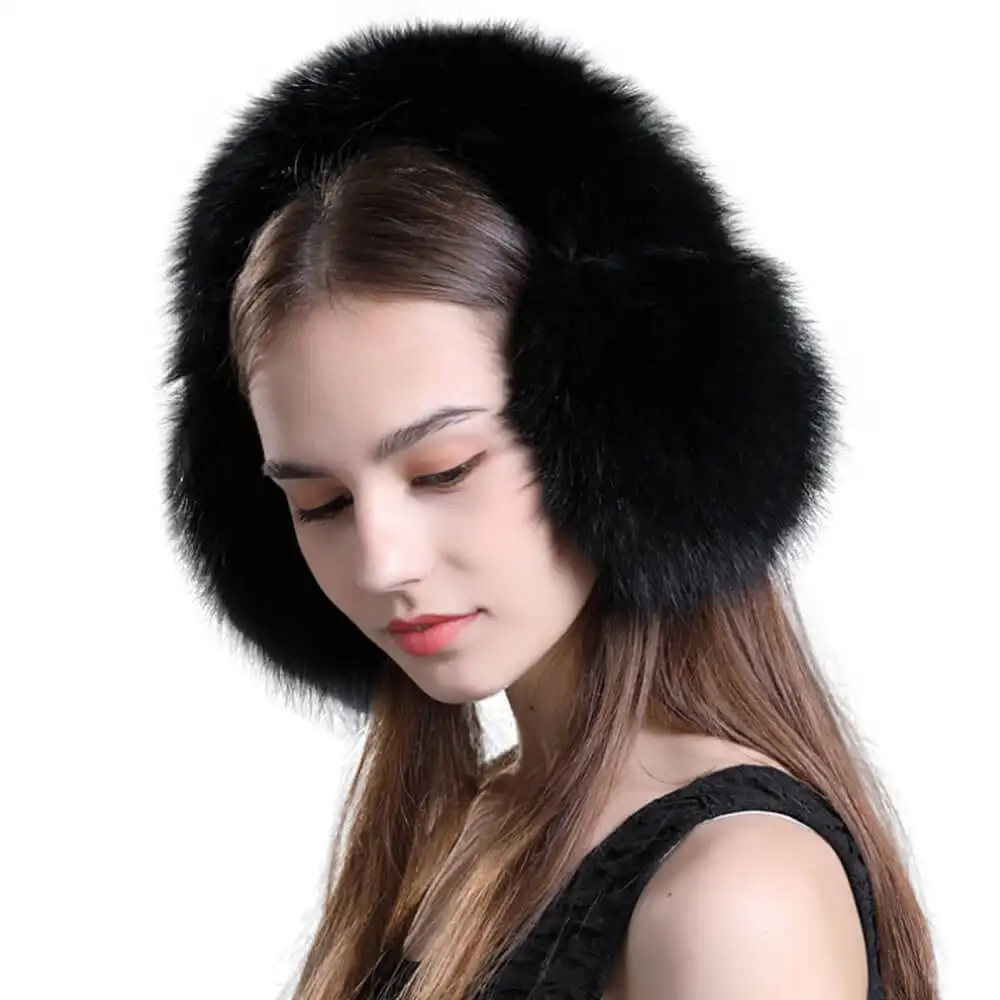 Luxury Earmuff Designerฤดูหนาว100% ขนสัตว์สีน้ำตาลหูMuffs Womens Warm Furry Fox Fur Earmuffs