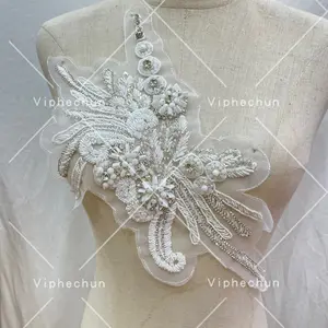 Grosir Aksesori Pakaian Applique Berlian Imitasi Buatan Tangan Putih Pengantin