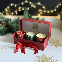 Boîte d'emballage en verre personnalisée de luxe avec logo, coffret cadeau de bougies de Noël, ensemble de 3 pièces