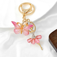 Porte-clés Ballerine Papillon en Émail avec Strass, Breloque de Sac Fille Danseuse en Cristal, Fermoir Mousqueton, Cadeau pour Spectacle de Danse ou Fête