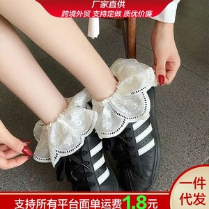 <b>Lace</b> Socks Women <b>White</b> Black Short Breathable Sweat Absorbing Korean Style Mid Calf Socks For Youth 18 40 Years Old - Product Image 3