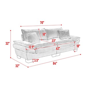Sofá Cama Loveseat Moderno de Corduroy con Asientos Profundos, Convertible, con Cojines Tapizados para Sala de Estar, Dormitorio, Hotel, Villa - Product Image 6
