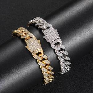 Bracelet cubain 12 mm à boucle à ressort double rangée de zircons, bijoux hip-hop tendance, bracelet pour homme, collier Lijing mode Tanjing - Product Image 4