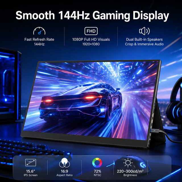 15.6 Inch Portable Monitor Extender 1080P 144Hz USB-C Dual HDMI Laptop Second Screen for Office Gaming