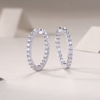 Boucles d'oreilles créoles en argent sterling 925 avec moissanite pour femme, rangée unique, serties de moissanites en griffes, style éternité