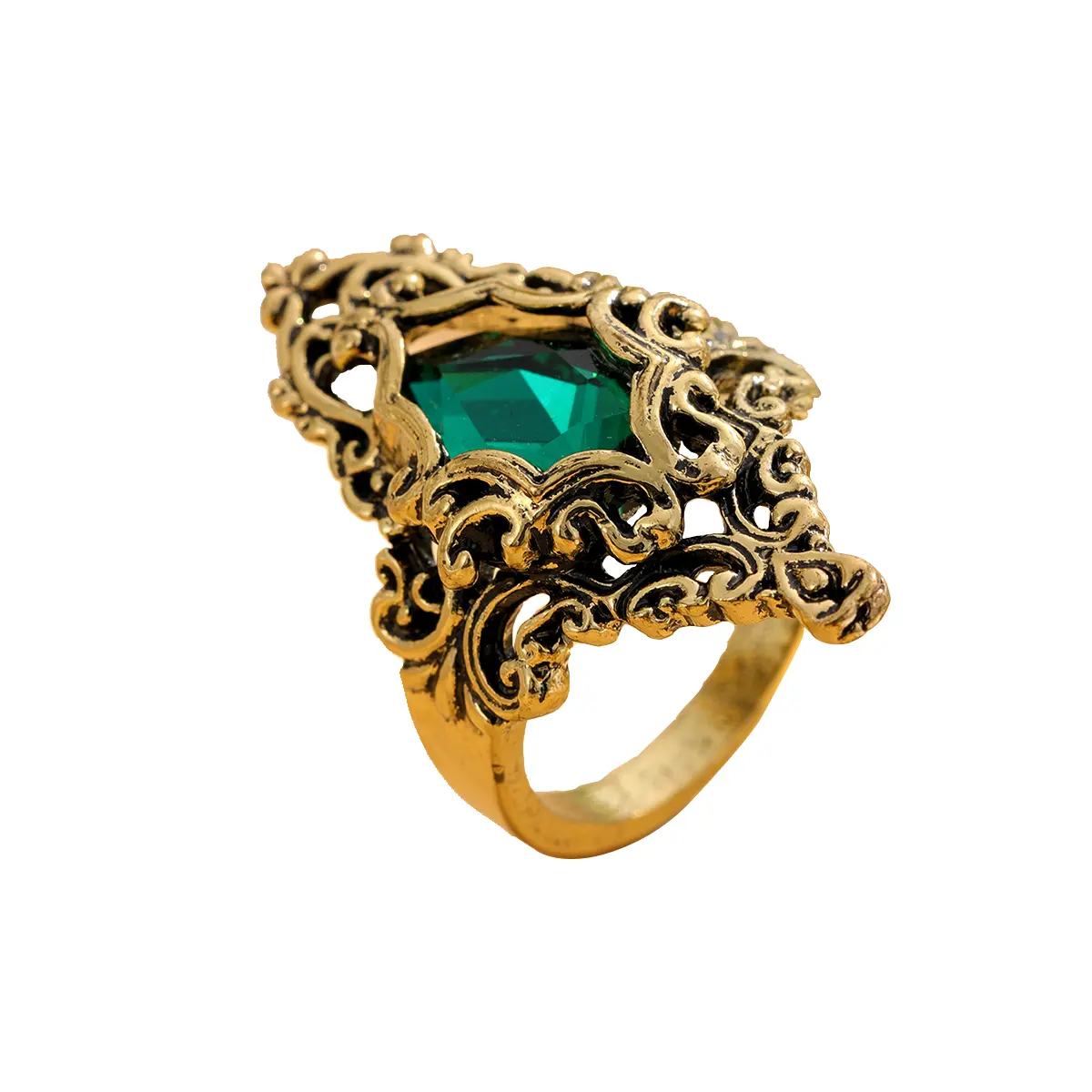 Jewelry Gorgeous Gold Green Fashion Style Personality Trend Zircon 18k Women's Ring