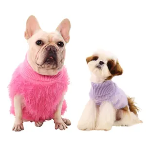 Vêtements moelleux de luxe en fausse fourrure pour chiens, pull tricoté de luxe pour animaux de compagnie d'hiver pour chiens et chats