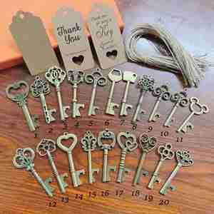 Large Antique Bronze Skeleton Keys Set <b>Wedding</b> Decoration Favor Bottle Opener DIY Making Charm Pendant Rustic Vintage Style - Product Image 3
