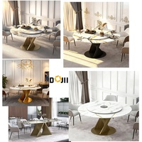 Runder Esstisch mit Eingebautem Drehteller Goldener Fächerförmiger Sockel Azurblaue Steinplatte Luxuriöses Italienisches Design für Zuhause und Hotel