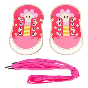 Children Learn Basic Life Skills Tie Shoelaces Montessori Wooden Lacing Shoes Tying Practice Board Threading <strong>Activity</strong> Board Toy - Product Image 1