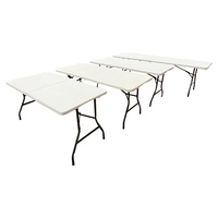 Table pliante en plastique de résine HDPE creuse moulée par soufflage pour l'extérieur, longue table de marché nocturne portable avec chaises, blanche