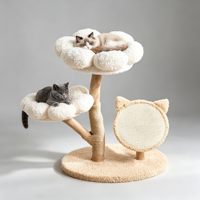 Pohon Kucing BloomWinter 72.5cm Warna Krem Bermotif Bunga dengan Tempat Tidur Ganda Berbentuk Bunga, Papan Garukan Sisal Berbentuk Telinga Kucing & Batang Kayu Melengkung