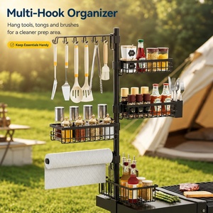 Support de rangement multifonctionnel moderne pour accessoires de barbecue d'extérieur, en acier au carbone, pour épices et essuie-tout - Product Image 3