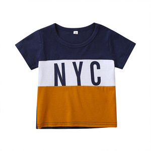 Vêtements de boutique pour enfants en gros, t-shirt pour garçon avec surpiqûres contrastées trois couleurs - Product Image 1