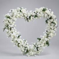 Arche de fleurs artificielles en forme de cœur blanc et vert de 2,4 m, cadre floral d'amour, toile de fond de mariage pour événements de fiançailles et décoration de photomaton