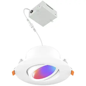 Led Rgb ETL WiFi 6" LED Adjustable Smart Recessed Lighting Canless RGB Gimbal Light 360 Degrees Rotation CCT Color Changing Wet Rated