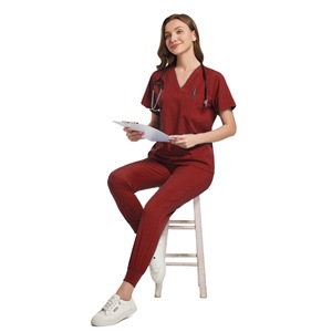 Women's Scrub Suit Polyester Spandex Short Sleeve Two Piece Set Moisture Wicking Medical Work Uniform Split Set - Product Image 5