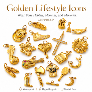 Iconos del Estilo de Vida Dorado |   Colgante de Acero Inoxidable con Baño de Oro PVD de 18K para Uso Diario, con Motivos de Música, Deportes, Amor y Fe, para la Creación de Joyas - Product Image 1