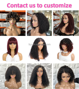 Perruques Courtes Bouclées Bourgogne en <span class=keywords><strong>Cheveux</strong></span> Humains, Lace Front Double Drawn 99J, <span class=keywords><strong>Cheveux</strong></span> Vierges Vietnamiens Bruts, Perruque Lace Closure Sans Colle - Product Image 6