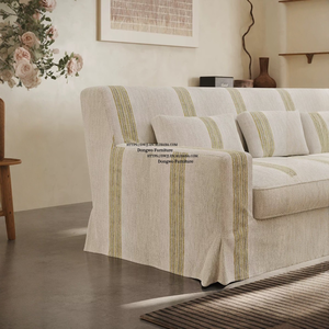 Ghế sofa ba chỗ ngồi phong cách Bắc Âu Wabi Sabi, kiểu Mỹ đồng quê, chất liệu vải lanh sọc, có thể tháo rời hoàn toàn. - Product Image 6
