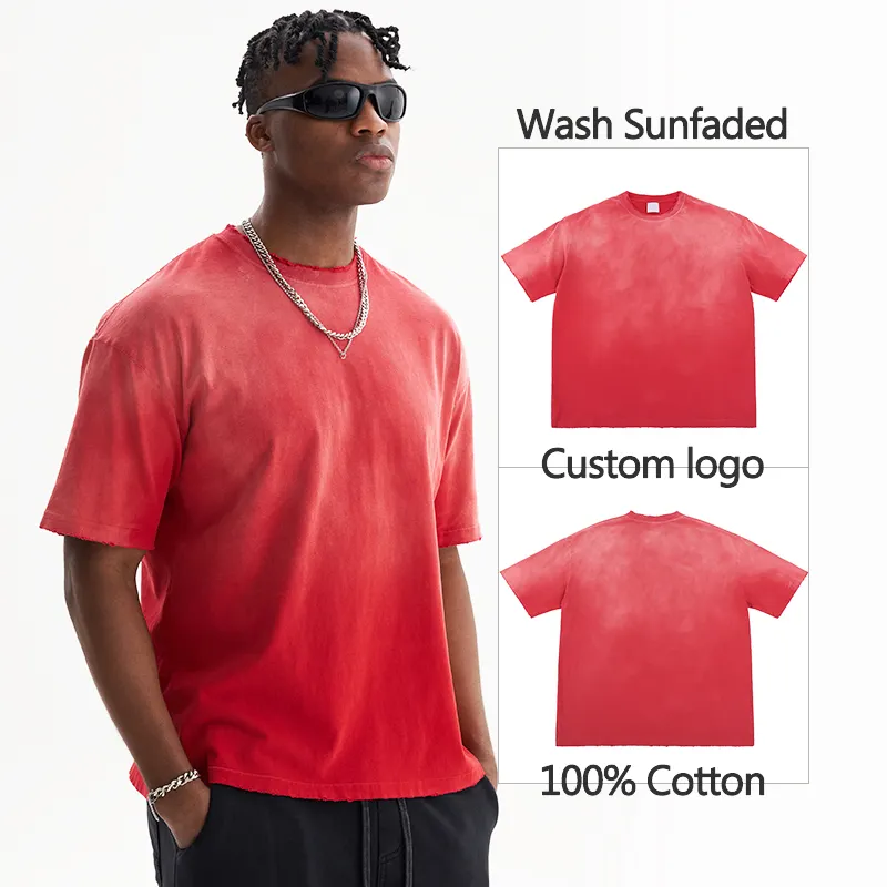 Camiseta casual streetwear desbotada e desgastada, nova camiseta 100% algodão vintage personalizada para homens, lavagem com ácido