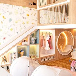 Cama litera minimalista de madera maciza con tobogán de madera para jóvenes, estilo Hong Kong, cama superior con área de juegos inferior, personalizada - Product Image 2
