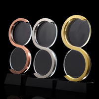 Trofeo de Cristal con Diseño Circular y Base de Cristal Negro para Reconocimiento Corporativo e Impresión Personalizada, Premio de Cristal
