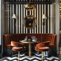 Ensemble de meubles élégants pour restaurant commercial, café, table en marbre, pieds en colonne, canapé en velours orange, sièges modernes pour café