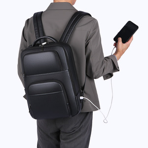 Men's Genuine Leather <b>Backpack</b> 16-Inch <b>Laptop</b> Business Travel Bag Solid Color Trendy Design - Product Image 1