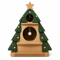 Maison pour chat en carton ondulé, arbre de Noël à trois niveaux avec sommet en étoile et jouets suspendus
