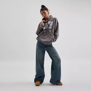 Felpa con cappuccio con stampa digitale <span class=keywords><strong>Vintage</strong></span> da <span class=keywords><strong>donna</strong></span> in cotone pesante autunno Plus-Size Street abbigliamento ODM fornitura supporto - Product Image 2