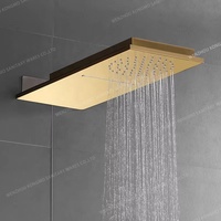 Robinet de douche mural dissimulé Kongmo de luxe moderne à double poignée, finition dorée, avec affichage LED effet pluie et cascade