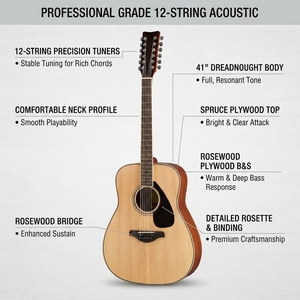 <span class=keywords><strong>Chitarra</strong></span> Acustica Elettrica <span class=keywords><strong>Professionale</strong></span> a 12 Corde con Top in Abete Massiccio da 41 Pollici (AF8A8C12) - Product Image 2
