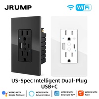 Prise intelligente double standard US Tuya WiFi avec ports de charge rapide USB+Type-C, 15A, prise en charge du contrôle à distance/par la voix/programmation via l'application